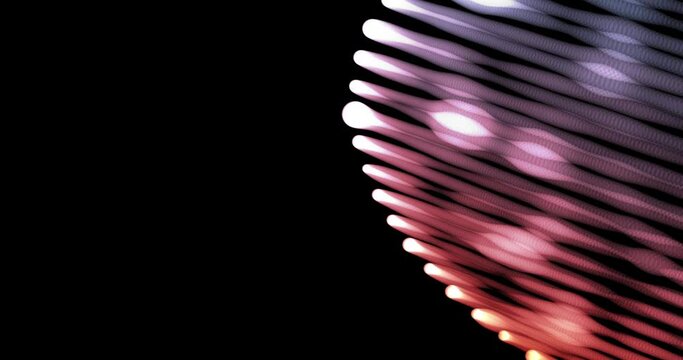 Abstract string of light in black background. Bright particles in row with luminous effects. Ray of lights pulsating in dark backdrop