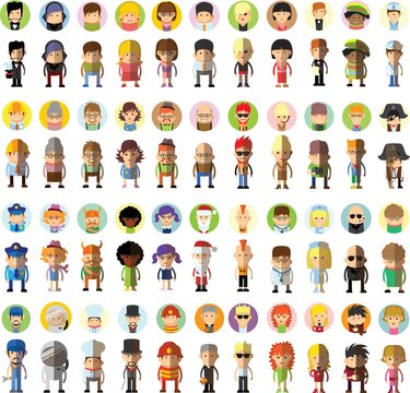Set of vector cute character avatar icons in flat design