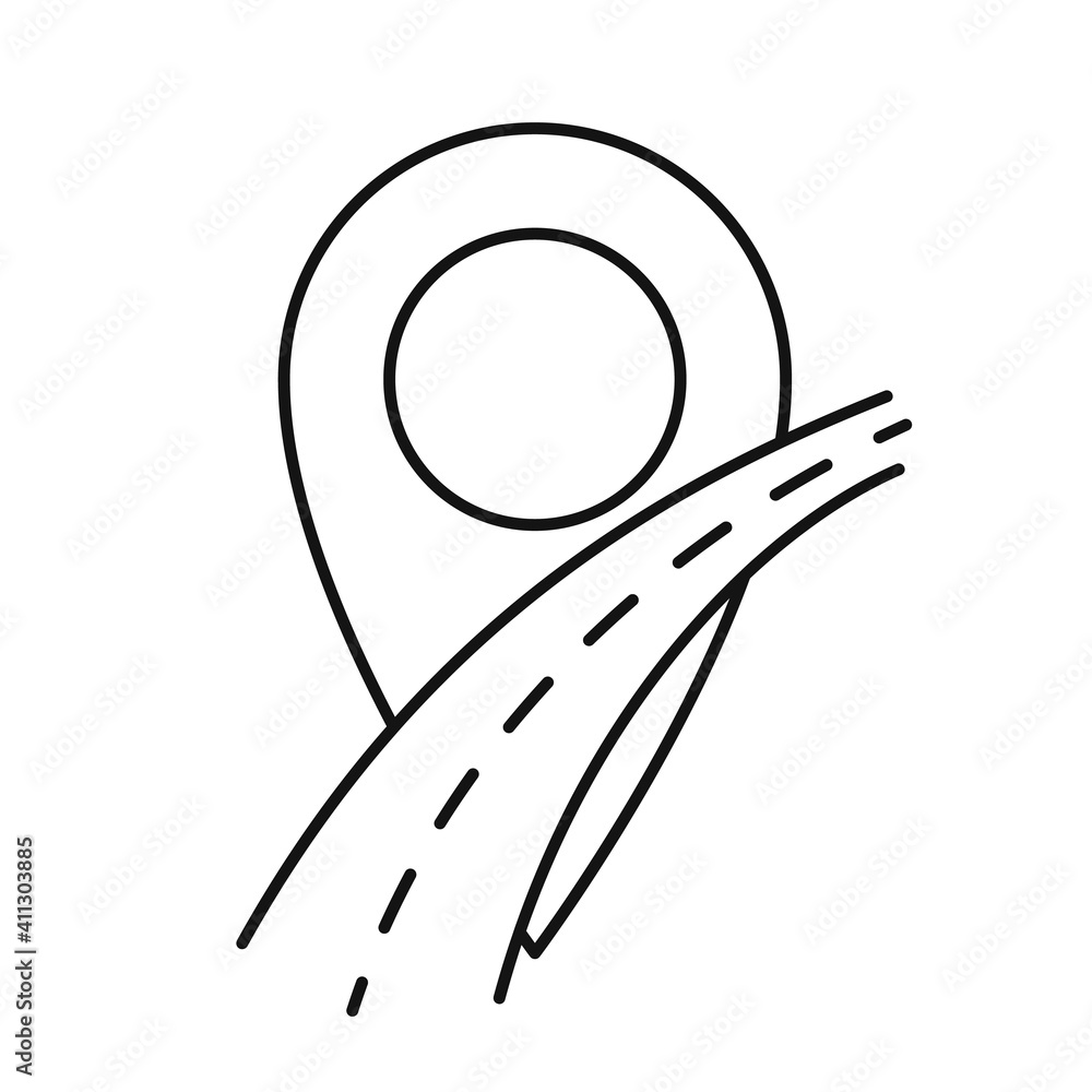 Poster location map icon with road icon. travel concept. vector map pointer icon
