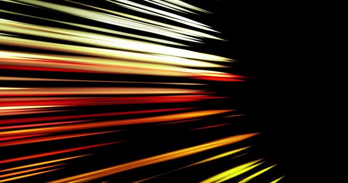 Abstract string of light in black background. Bright particles in row with luminous effects. Ray of lights pulsating in dark backdrop