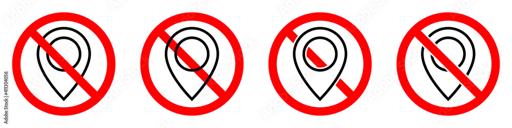 Poster no gps icon. map pointer ban icon. award is prohibited. vector icons set.