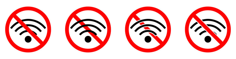 No wifi signal. WI-FI is prohibited. Stop WI-FI icon. Vector illustration.