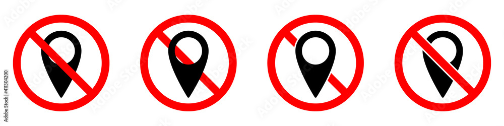 Poster no gps icon. map pointer ban icon. award is prohibited. vector icons set.