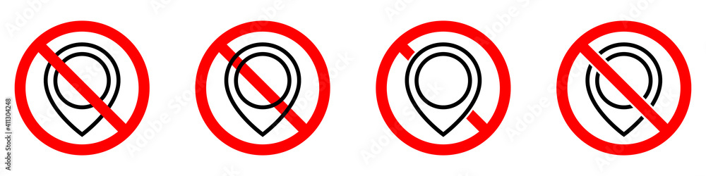 Poster no gps icon. map pointer ban icon. award is prohibited. vector icons set.