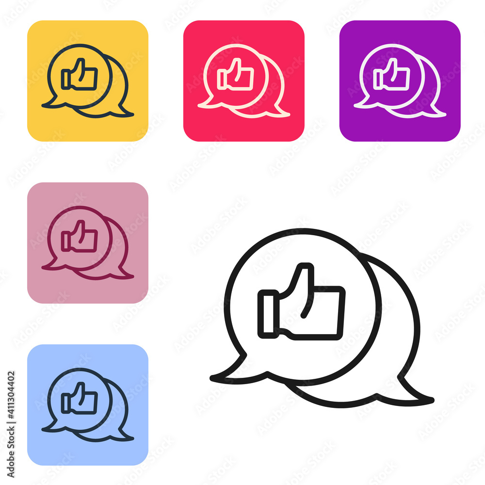 Poster black line hand like icon isolated on white background. set icons in color square buttons. vector.