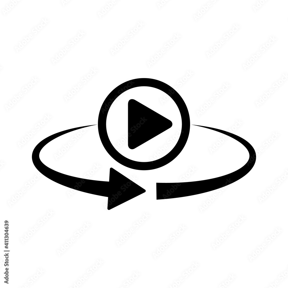 Poster play button rotation icon. 360 degree rotation. vector video play button.