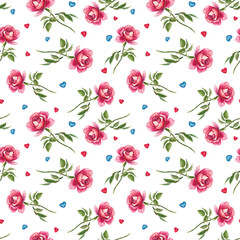 Pink rose pattern Watercolor seamless floral background