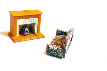 fireplace and sofa on white background