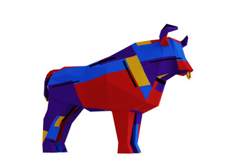 Abstract Low poly Multicolored Bull, a symbol of the new year 2021, 3d render