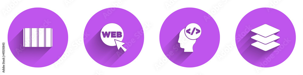 Poster set color palette guide, web and graphic design, front end development and layers icon with long sha