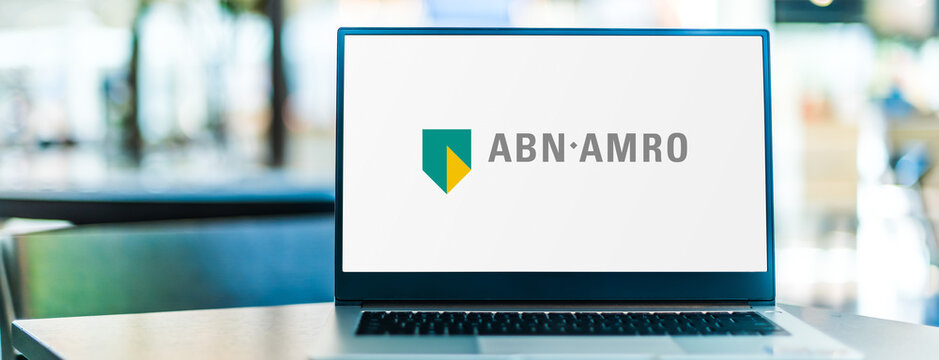 Laptop computer displaying logo of ABN AMRO
