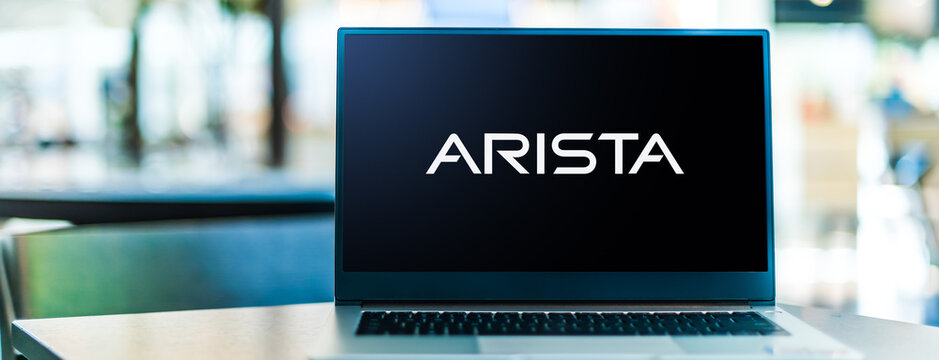 Laptop computer displaying logo of Arista