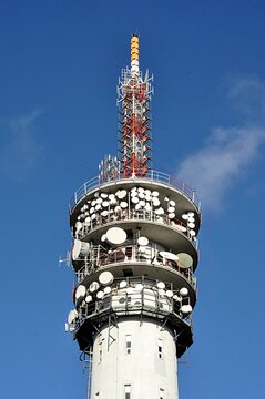 high concrete modern transmitter in day