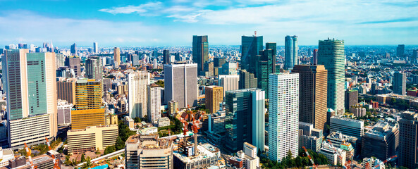Aerial view of the Toranomon, Tokyo skyline in the morning