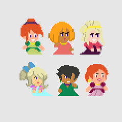 Set of pixel characters in art style