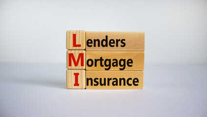 LMI, lenders mortgage insurance symbol. Wooden cubes, the word 'LMI, lenders mortgage insurance'....