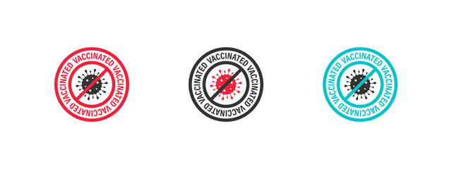 Vaccination icons. Stamp sign. Vaccine confirmation. I got vaccinated. Flat vector logo. Vector illustration