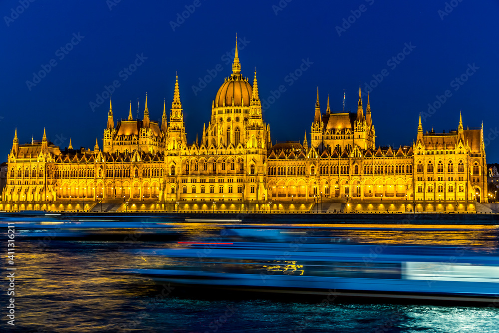 Poster Parliament in Budapest at night, Hungary