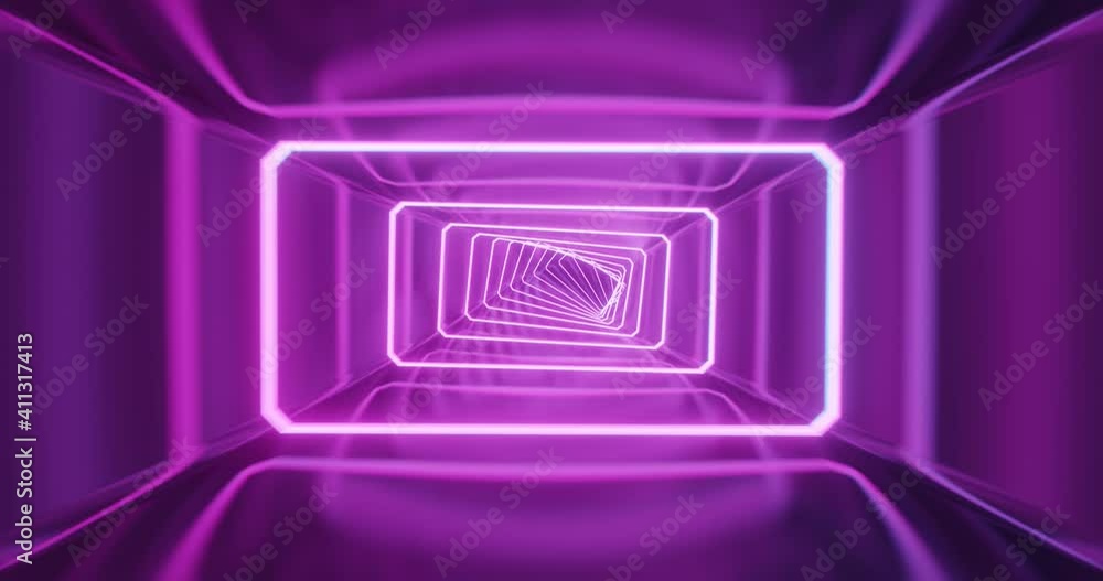 Poster travelling at high speed through a neon tunnel. abstract graphics with glowing lines and reflective 