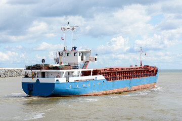 Stern view of a general cargo ship 