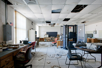 Interior view of server room inside abandoned office - Powered by Adobe