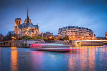 Notre Dame Cathedral in Paris at night