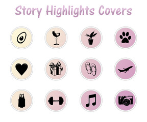 Set of Instagram Story Highlights Covers Icons. Lifestyle stickers with a colourful gradient background. Set of templates for social networks and blogs.