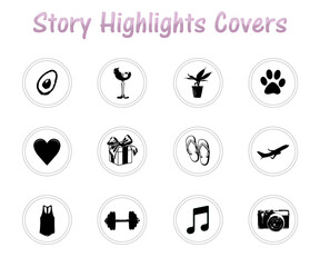 Set of Instagram Story Highlights Covers Icons. Lifestyle stickers with a colourful gradient background. Set of templates for social networks and blogs.