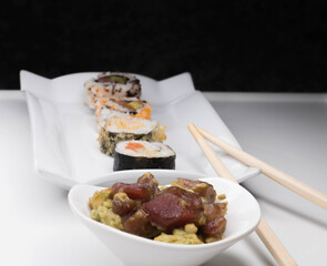 for advertising plate white with sushi 