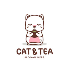 cat and tea logo vector