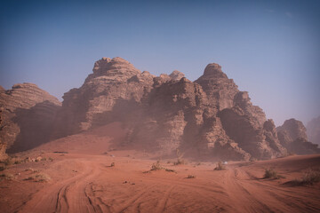 Obraz premium Photo of the Wadi Rum desert in Jordan at the sunset time