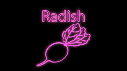 Radish simple sign. Cyan neon icon in the dark. Bluring. Luminescence. Illustration