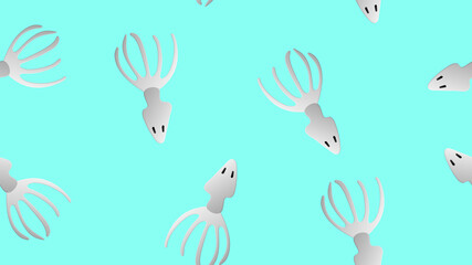 squid on a blue background, illustration, pattern. white squid with eyes, seafood. omega 3, delicious healthy fish. pattern and decor for wallpaper, stylish design