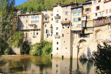 Obraz premium Pont-en-Royans, a charming and picturesque village in Vercors Regional Nature Park in the French alps