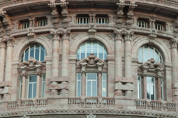 Close-up of the palace of the New Stock Exchange, Genoa, Italy