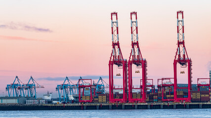 Mega Cranes at the Port of Liverpool Docks River Mersey UK - obrazy, fototapety, plakaty