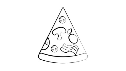 slice of pizza on a white background illustration. triangular pizza stuffed with mushrooms, bacon and salami. appetizing pizza, high-calorie fast food snack