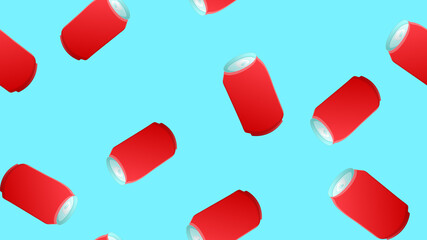 tin bottles on a blue background, illustration, pattern. bottle for drinks and lemonades. container for soda red. seamless pattern, illustration creative and color, wallpaper