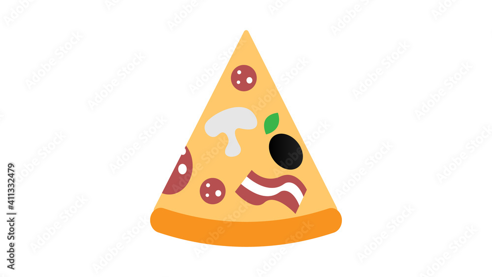 Poster slice of pizza on a white background, illustration. a triangular slice of pizza stuffed with mushroo
