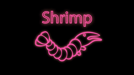 Fototapeta na wymiar shrimp on a black background, illustration, neon. seafood for food. neon sign, illumination. bright signboard for cafes and restaurants. outdoor advertising