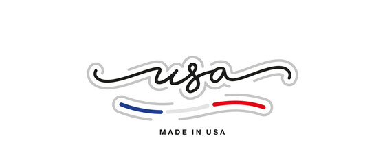 Made in USA new modern handwritten typography calligraphic logo sticker American flag ribbon banner