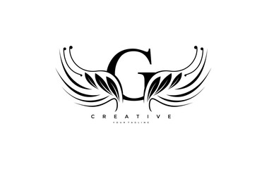 Initial G Typography Flourishes Logogram Beauty Wings Logo