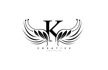 Initial K Typography Flourishes Logogram Beauty Wings Logo