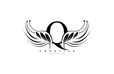 Initial Q Typography Flourishes Logogram Beauty Wings Logo