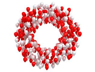 Collection of red and white balloons in a circle shape. Isolated on white background 3d illustration