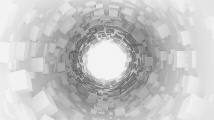 Obraz premium Abstract white 3d round tunnel made of white cubes 3d illustration