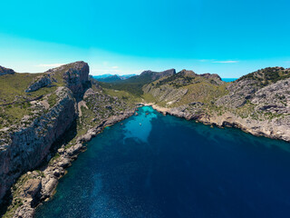 Fototapeta na wymiar Panoramic drone picture of beach between the mountains in Mallorca