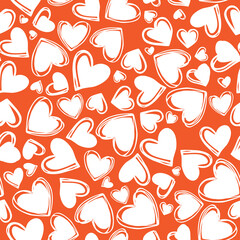 Vector red doodle cute multi direction hearts valentine seamless pattern. Suitable for textile, gift wrap and wallpaper.