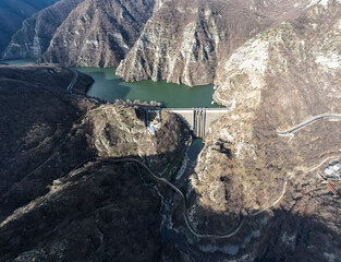 Aerial panorama of dam of Krichim Reservoir, Bulgaria