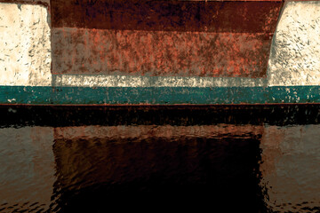 Landscape like abstraction of patterns in the side of a rusty boat